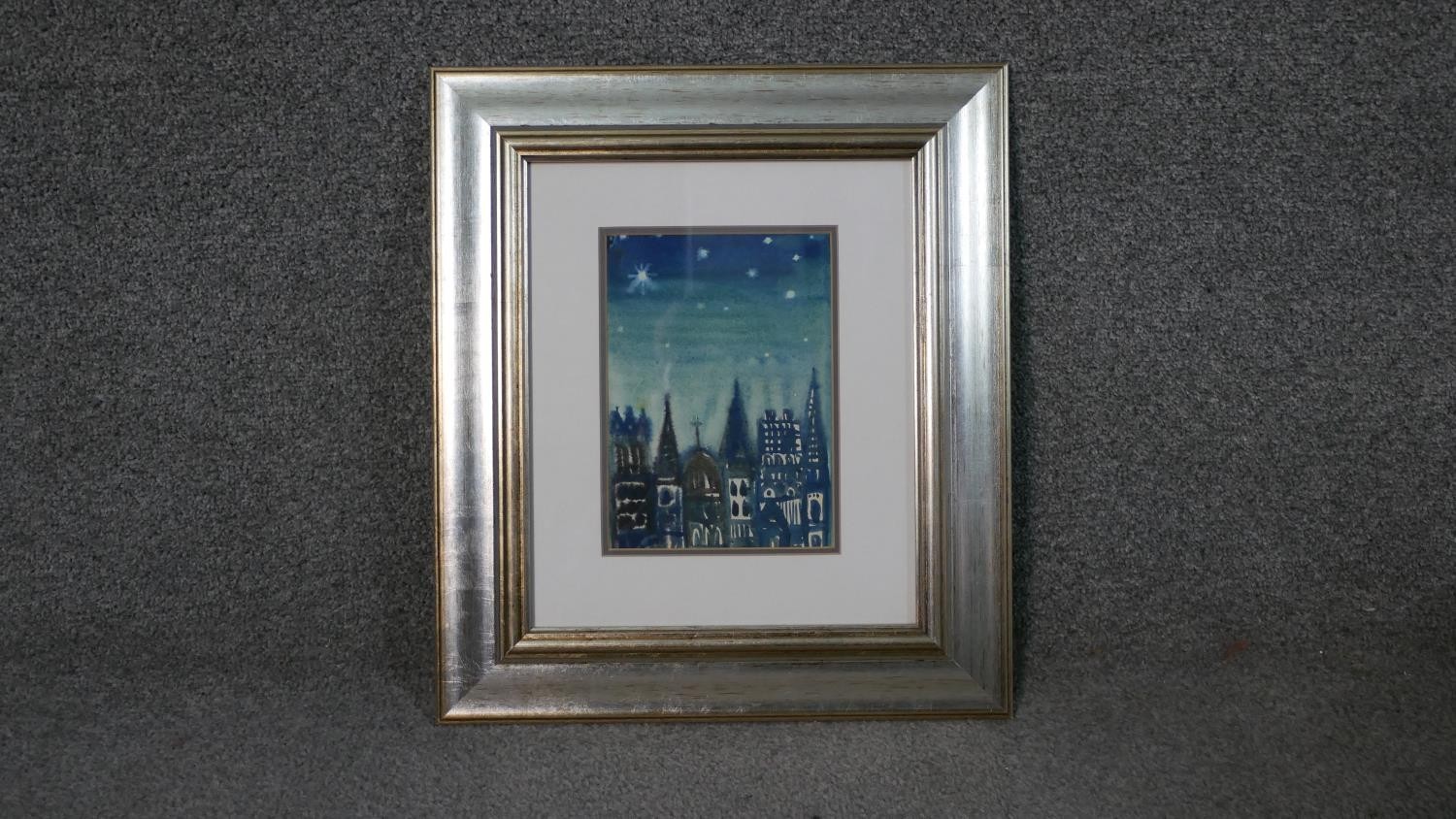 Attributed to Inga Palmgren, watercolour on paper, night time city scene, unsigned. H.43 W.37cm. - Image 3 of 3
