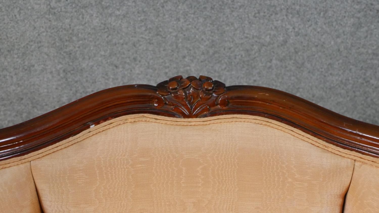 A late 20th century French show wood armchair, with a carved frame, upholstered in salmon colured - Image 6 of 6