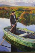 Bartolome Sastre, a framed oil on canvas, a Spanish gentleman punting on a river, Albufereta, signed