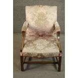 A 19th century mahogany Gainsborough style armchair in blush floral damask upholstery.