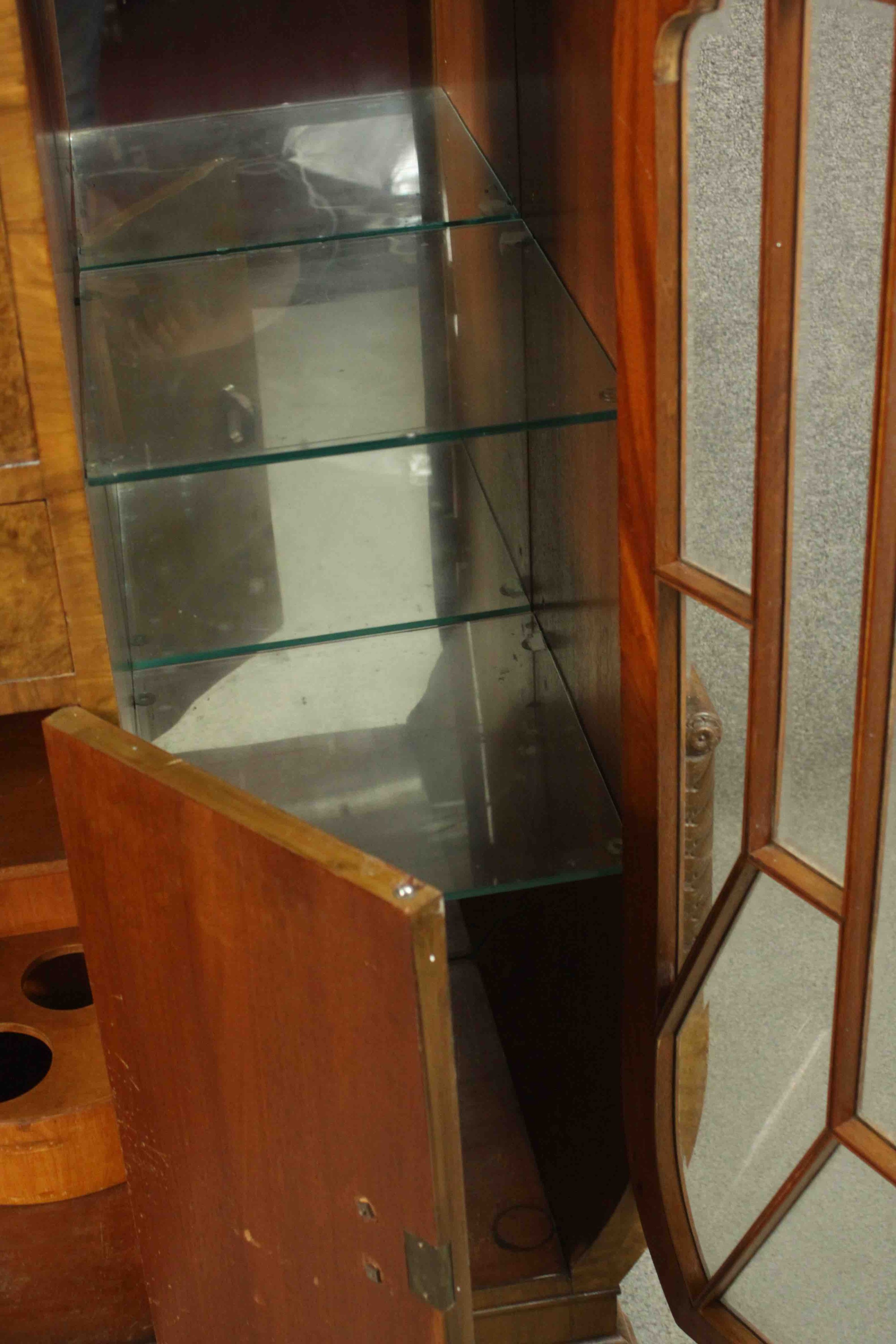 An Art Deco burr walnut cocktail cabinet with fitted and mirrored central mixing section flanked - Image 10 of 17