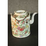 A 19th century Chinese Famille Rose hand painted porcelain tea pot decorated with flowers,