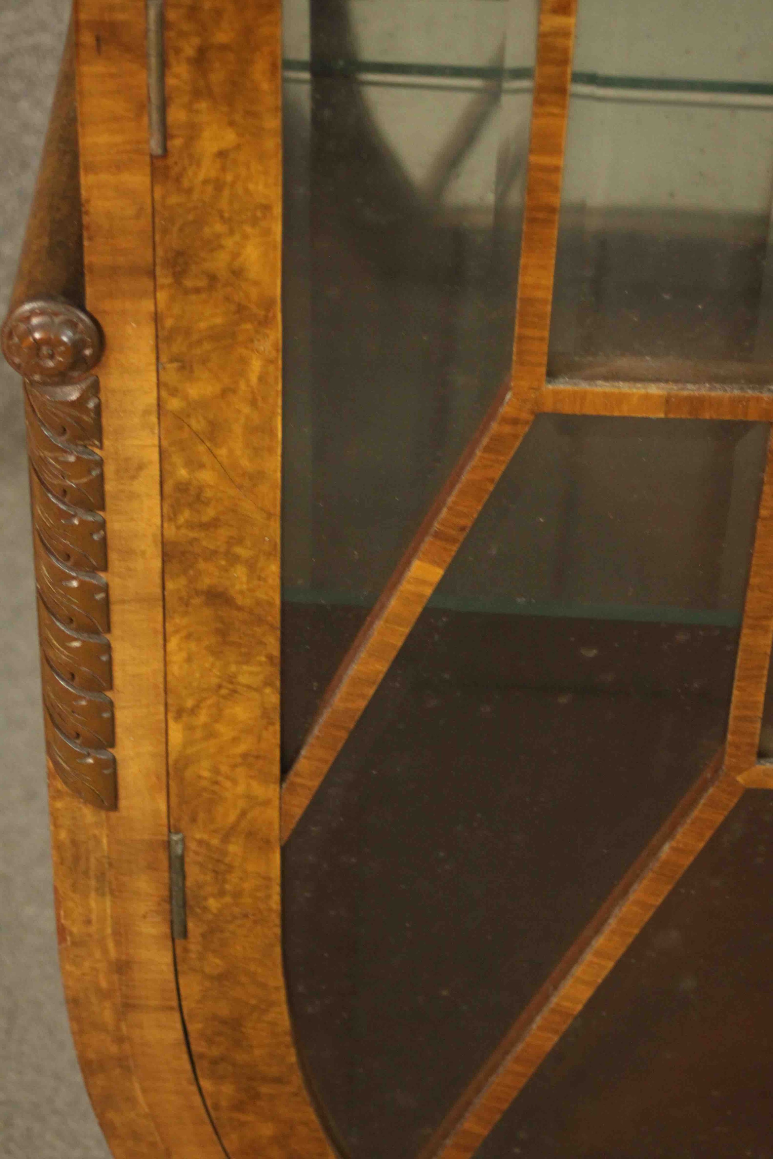 An Art Deco burr walnut cocktail cabinet with fitted and mirrored central mixing section flanked - Image 12 of 17