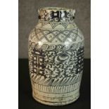 A large Chinese provincial ware hand painted ceramic vase. Decorated with Shou characters amongst