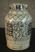 A large Chinese provincial ware hand painted ceramic vase. Decorated with Shou characters amongst
