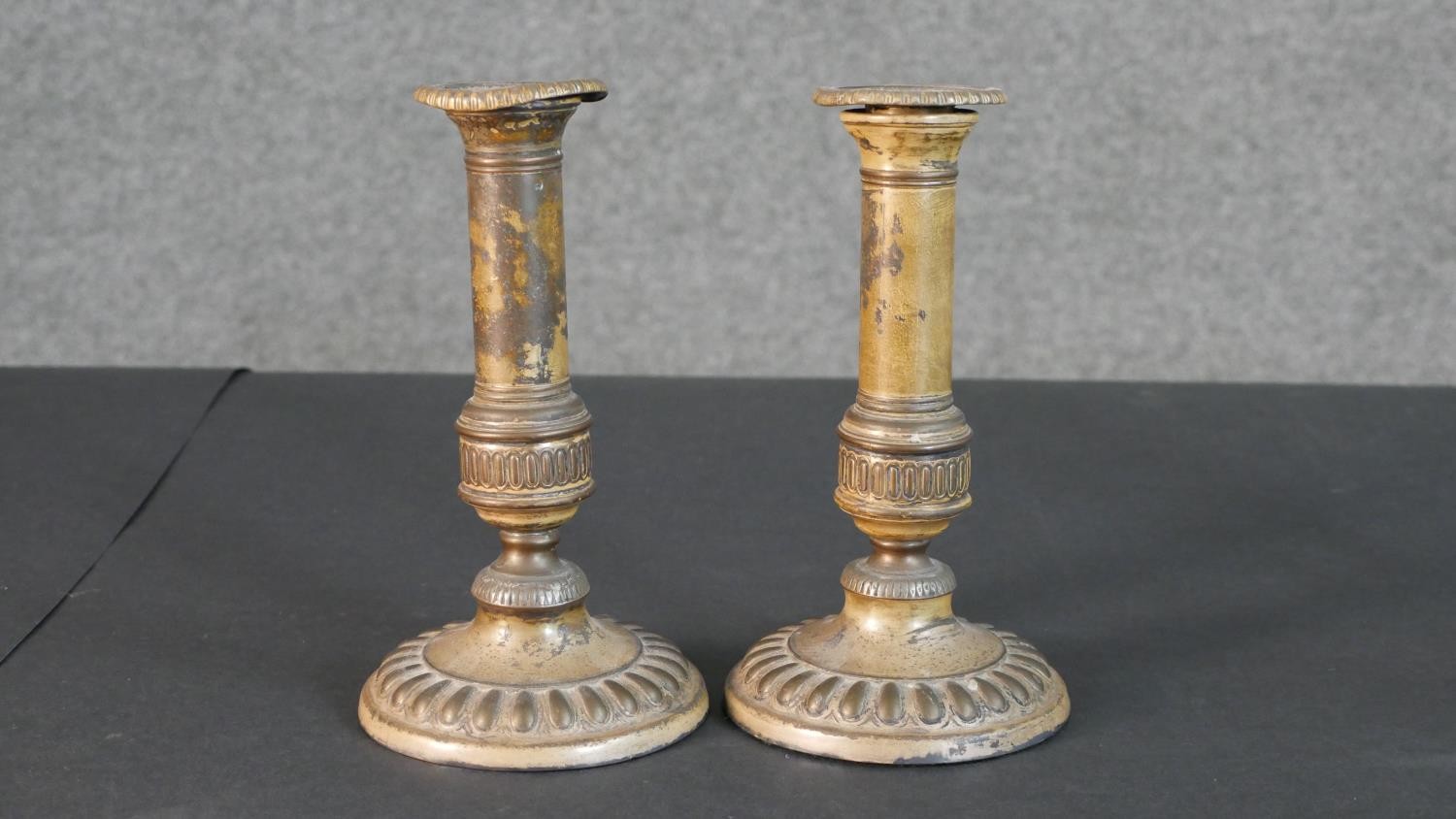 Two pairs of 19th century repousse design candle sticks. H.29 Diam.14cm (largest) - Image 5 of 6