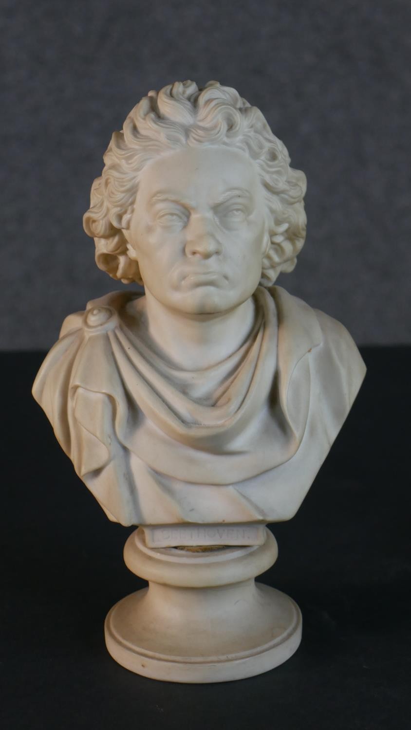 A Copeland parian bust of Ludwig Van Beethoven, after an original by A. Hays, on socle base, the - Image 2 of 7