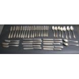 A collection of forty pieces of Mappin and Webb silver plated cutlery. Each piece with an engraved