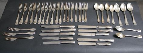 A collection of forty pieces of Mappin and Webb silver plated cutlery. Each piece with an engraved