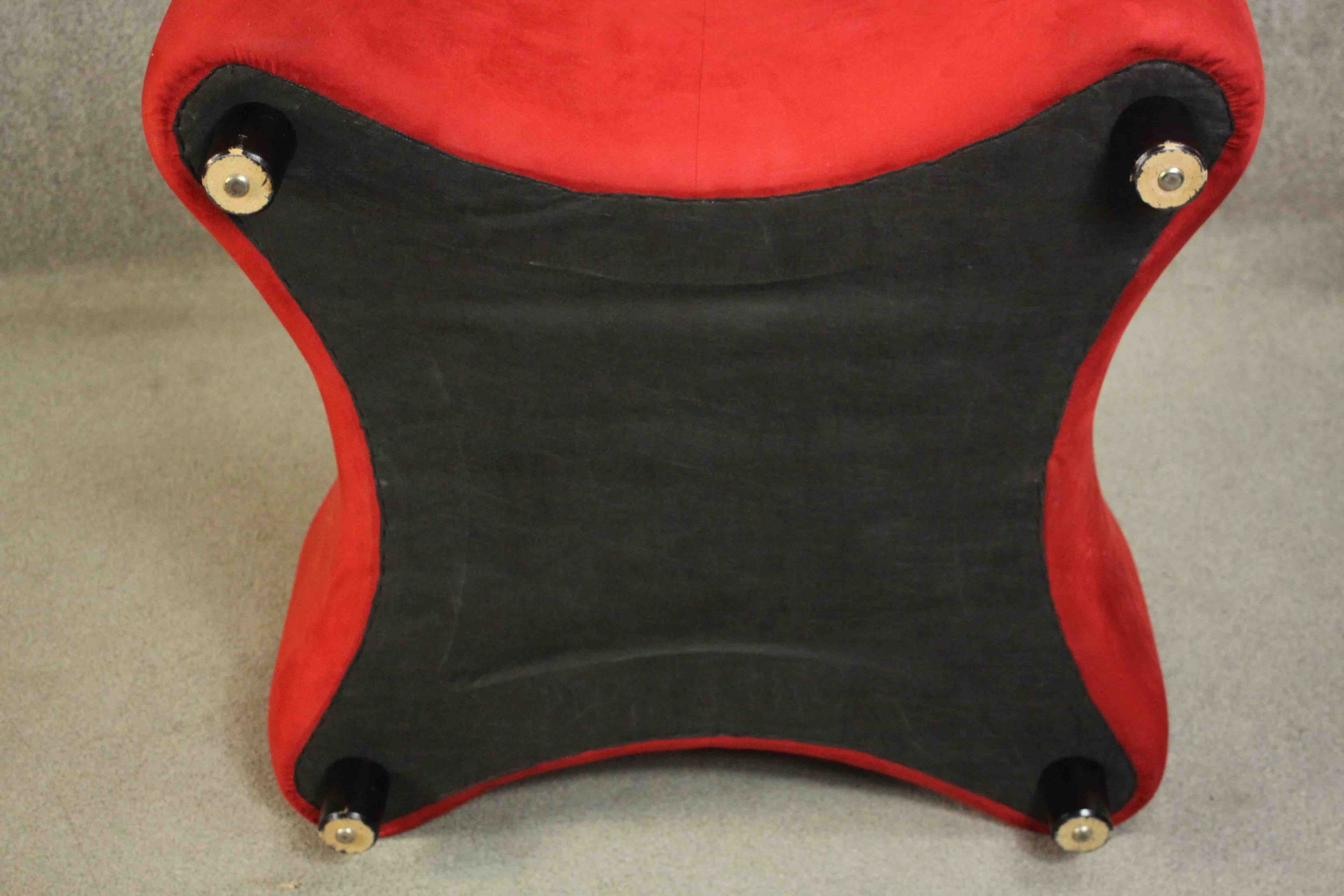 A contemporary OXO stool, of X form upholstered in red fabric on ebonised beech cylindrical feet. - Image 6 of 9