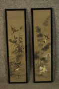Two framed and glazed 19th century Japanese silk embroidery and watercolour panels. One depicting