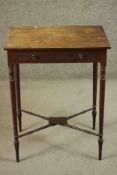 A Regency mahogany side table with frieze drawer on turned stretchered supports. H.74 W.56 D.40cm