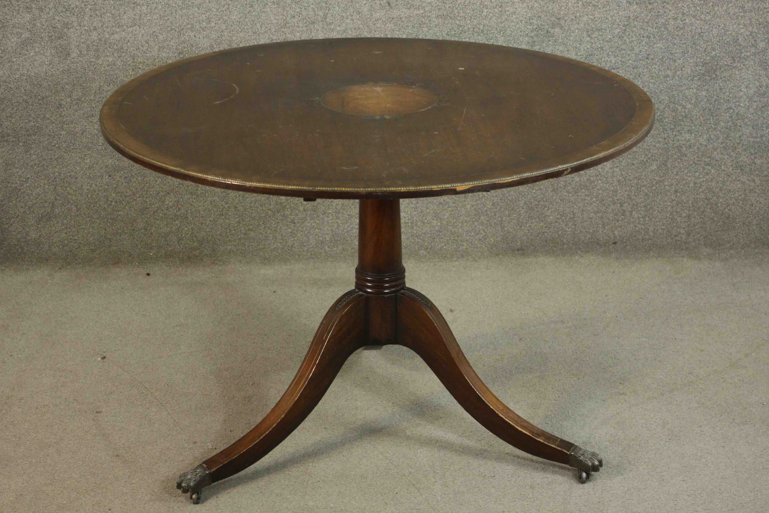 A mahogany Georgian style tilt top table on tripod swept base. H.73 Dia.106cm. - Image 2 of 10
