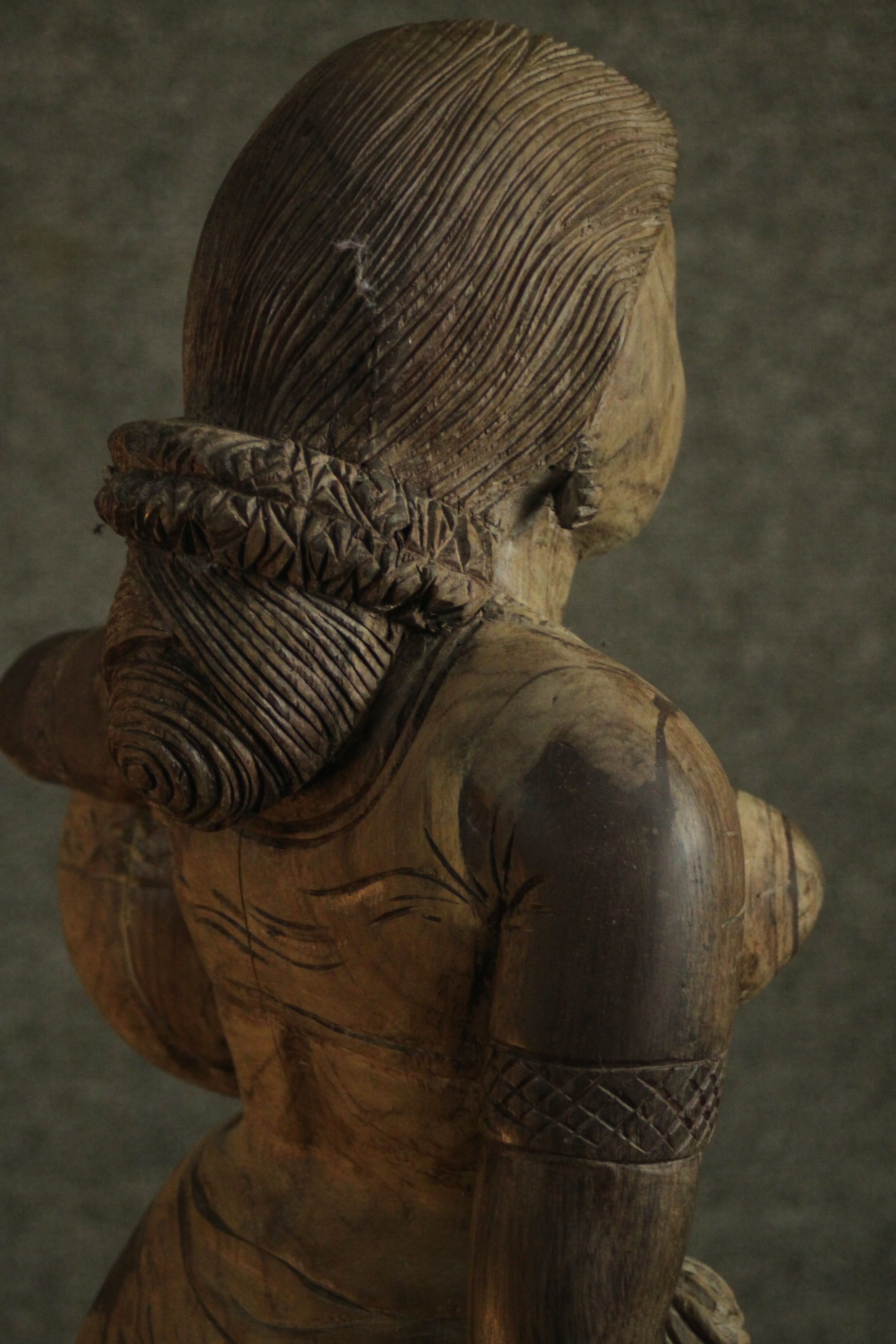 A 20th century carved figure of a woman holding her child's hand and carrying a water vessel. H.78 - Image 8 of 10