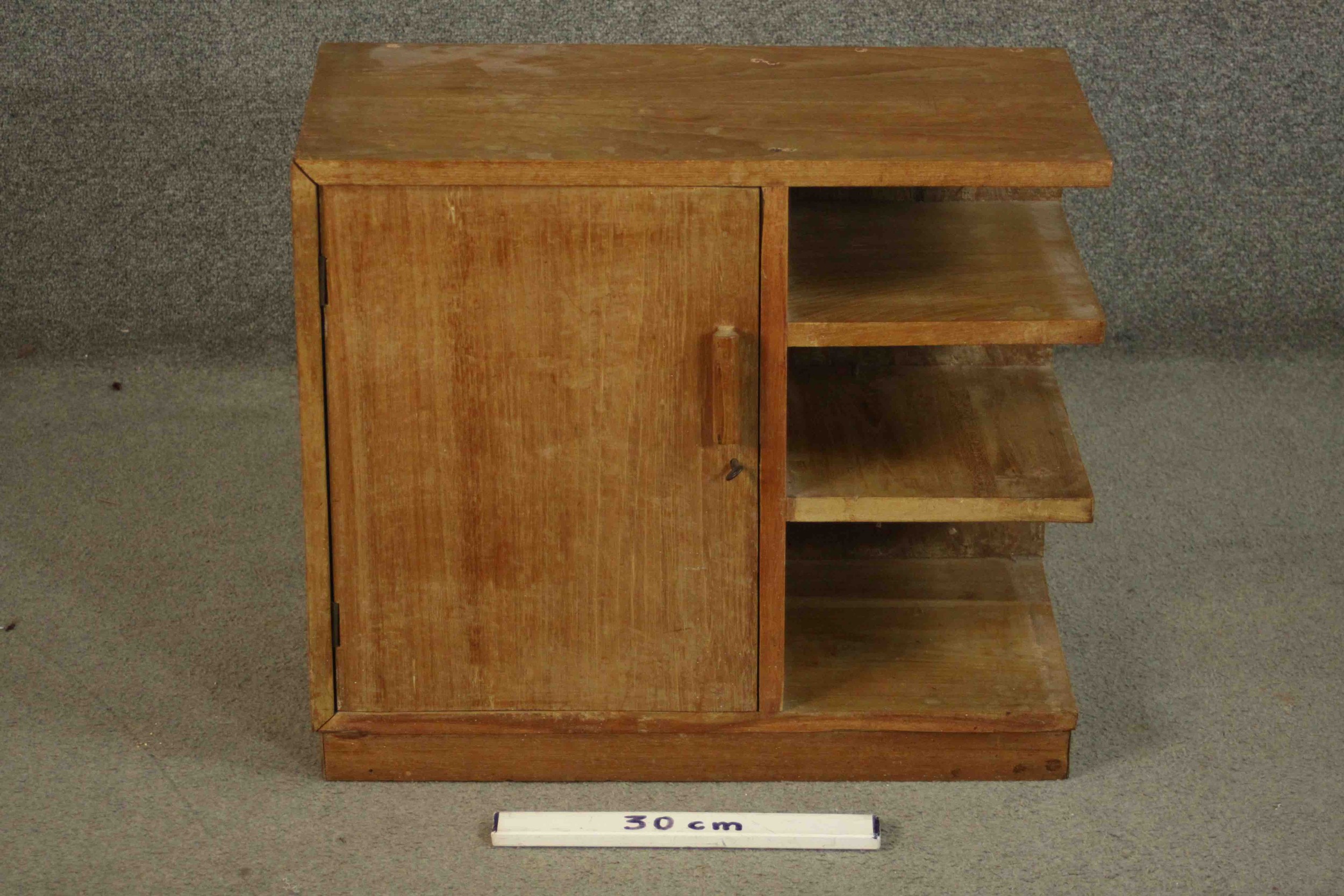 A mid century side cabinet fitted with panel door and open shelves. H.33 W.61 D.29cm. - Image 2 of 7