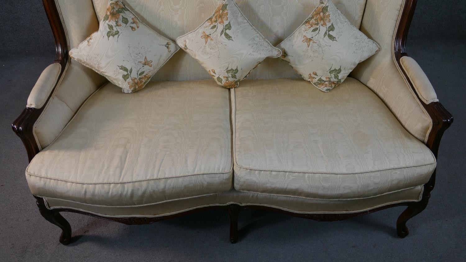 A late 20th century French show wood two seater sofa, with a carved frame, upholstered in cream - Image 3 of 7