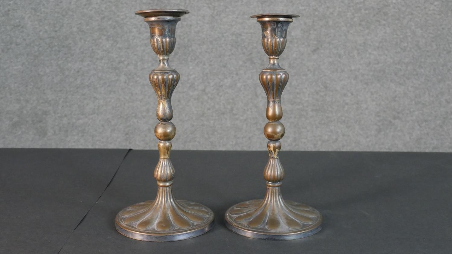 Two pairs of 19th century repousse design candle sticks. H.29 Diam.14cm (largest) - Image 2 of 6