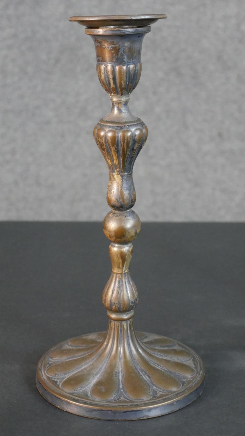 Two pairs of 19th century repousse design candle sticks. H.29 Diam.14cm (largest) - Image 4 of 6