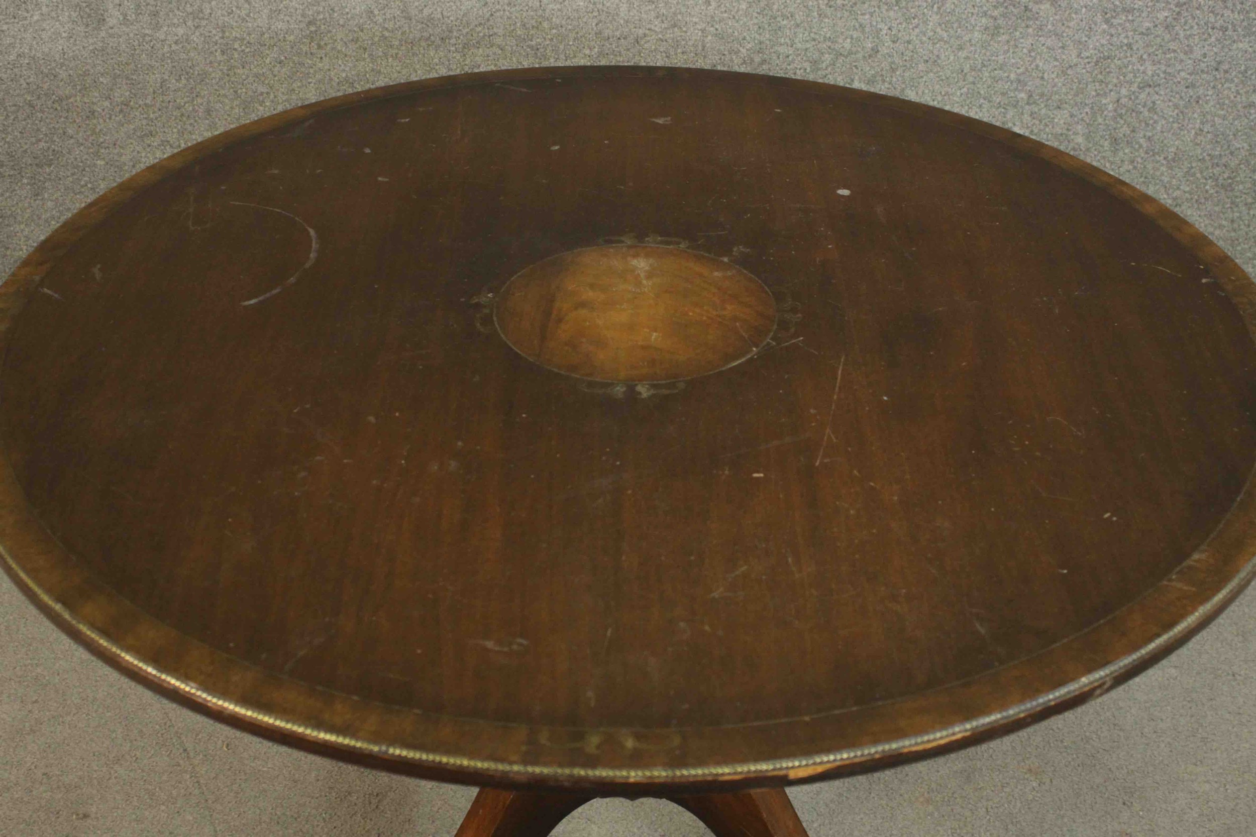 A mahogany Georgian style tilt top table on tripod swept base. H.73 Dia.106cm. - Image 6 of 10