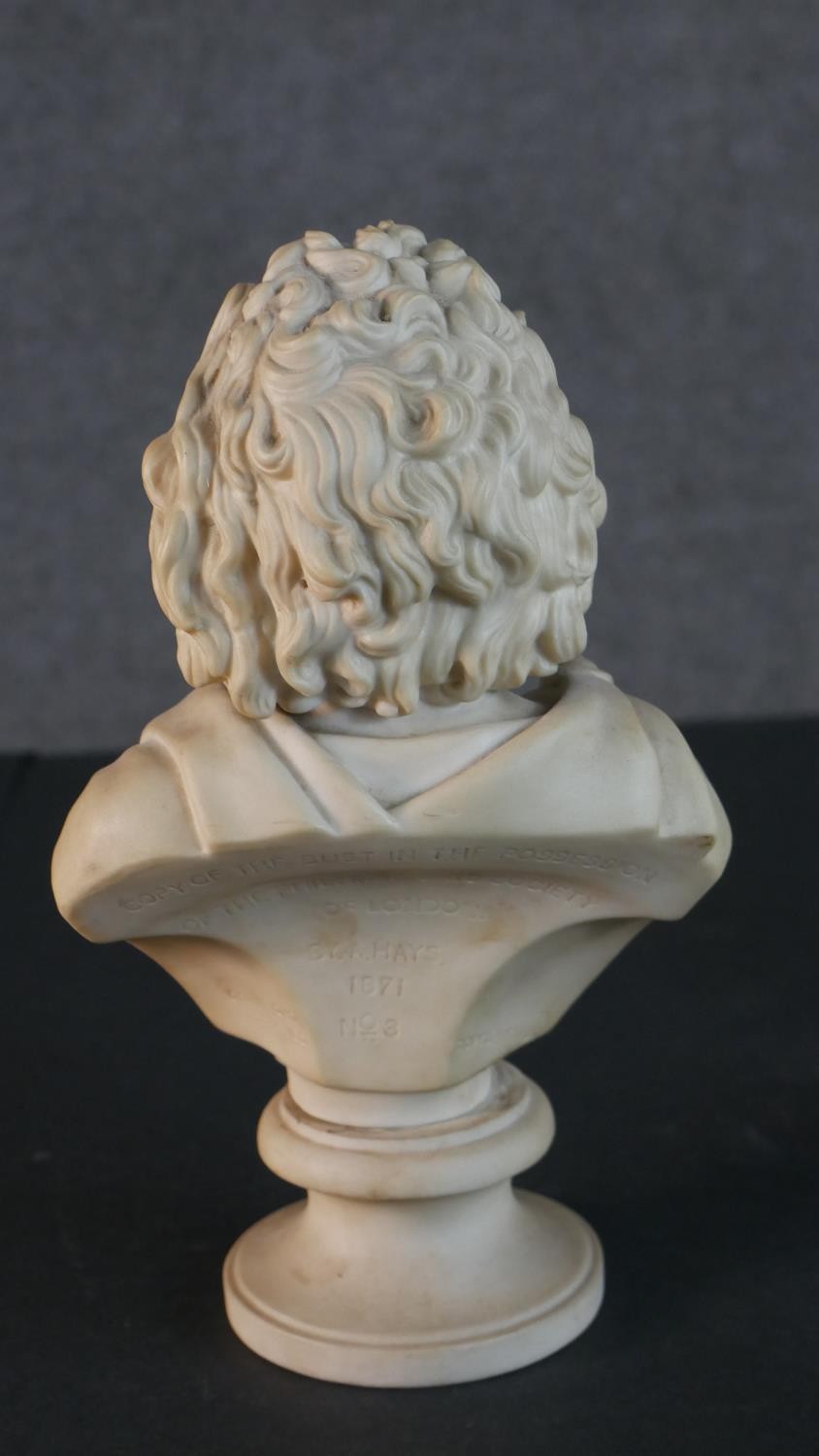 A Copeland parian bust of Ludwig Van Beethoven, after an original by A. Hays, on socle base, the - Image 5 of 7