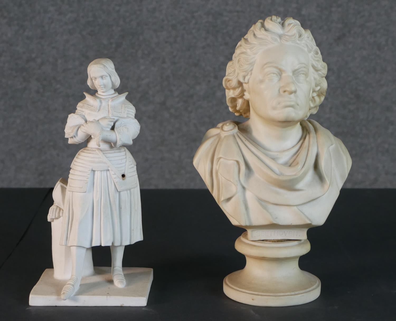 A Copeland parian bust of Ludwig Van Beethoven, after an original by A. Hays, on socle base, the