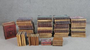 A large collection of sixty plus leather bound books, including various volumes of Punch, Diary of