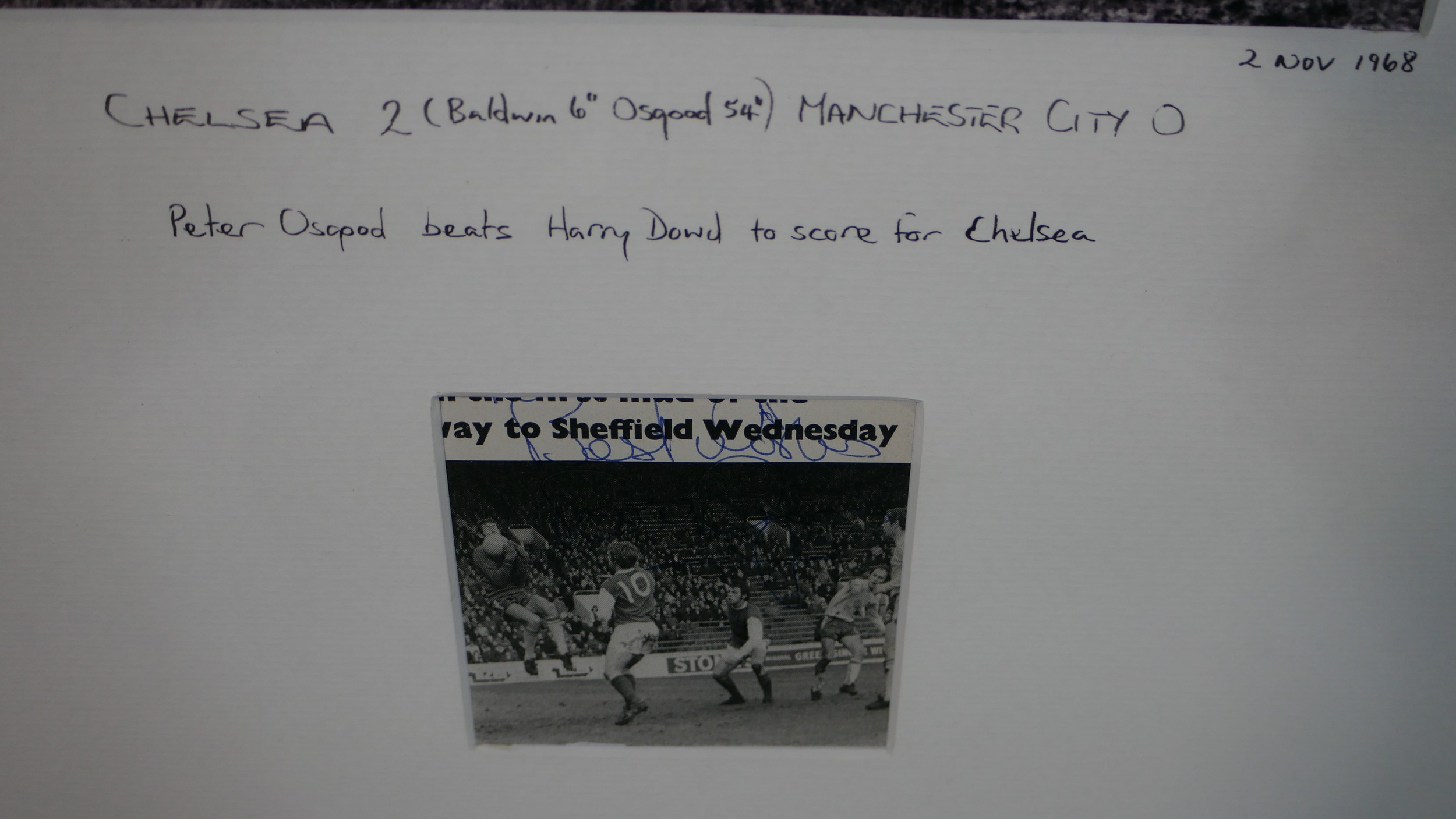 Two framed and glazed signed pieces of Chelsea F.C. memorabilia. A Peter Osgood signed press photo - Image 3 of 9