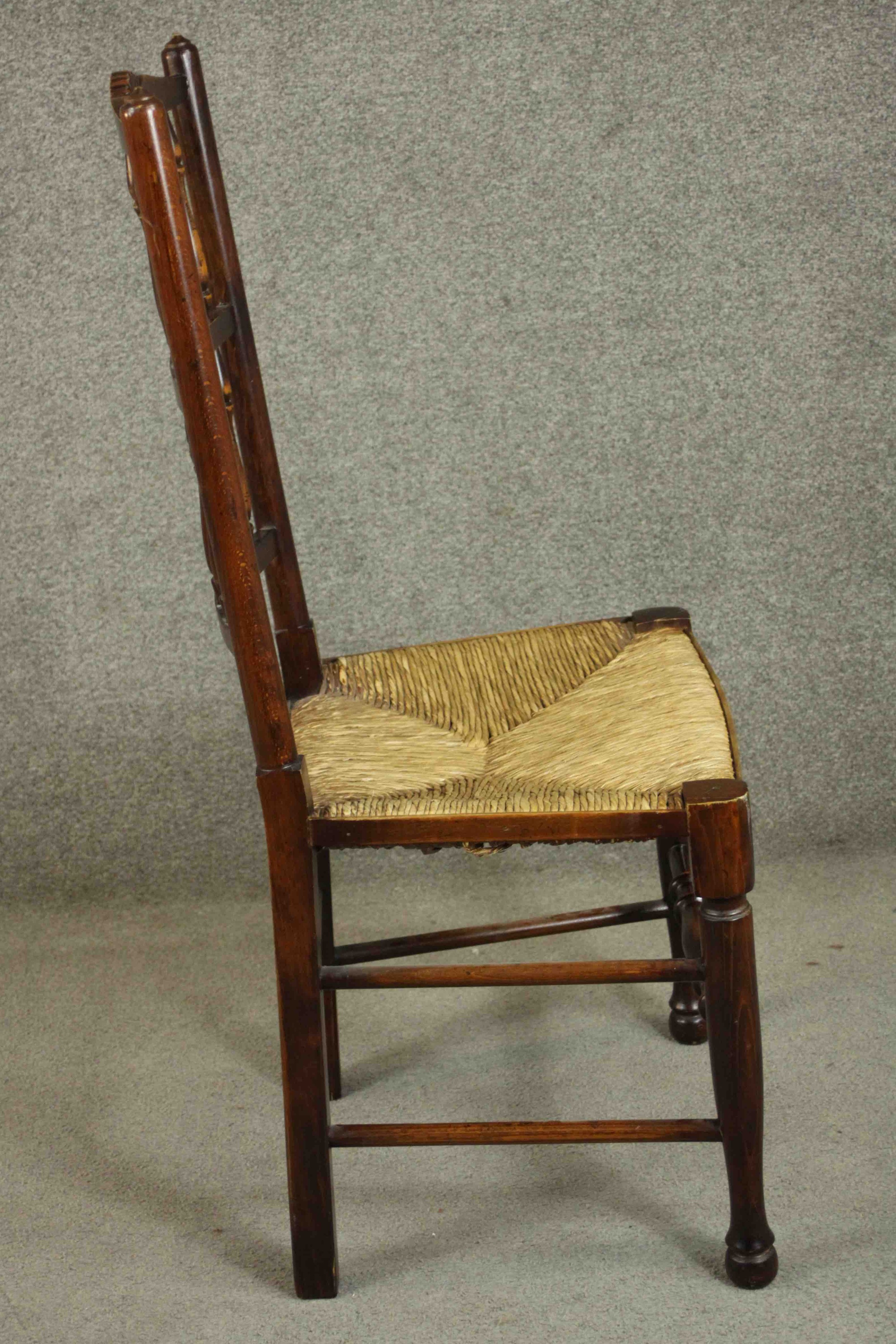 A set of four Lancashire stained beech country dining chairs, with a splindle back, over a rush - Image 5 of 10