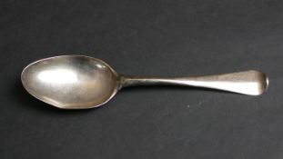 An 18th century Dutch silver spoon, makers mark HW, engraved P. Whenberg Calmar 23rd of July 1745.