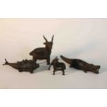 Four early 20th century Indian Dokra bronze pierced design animals. L.13 (largest)