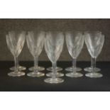 A set of eleven hand cut Baccarat crystal Harcourt large wine glasses, maker's stamp to the base.