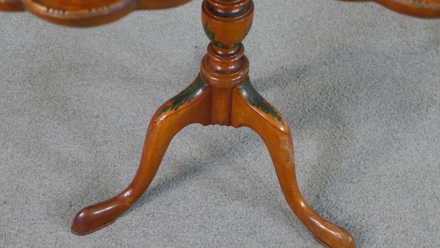 An unusual C.1900 Sheraton style satinwood supper table or etagere, the circular top painted with - Image 6 of 8
