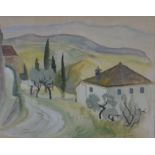 Inga Palmgren, watercolour, continental landscape, signed. H.45 W.52cm