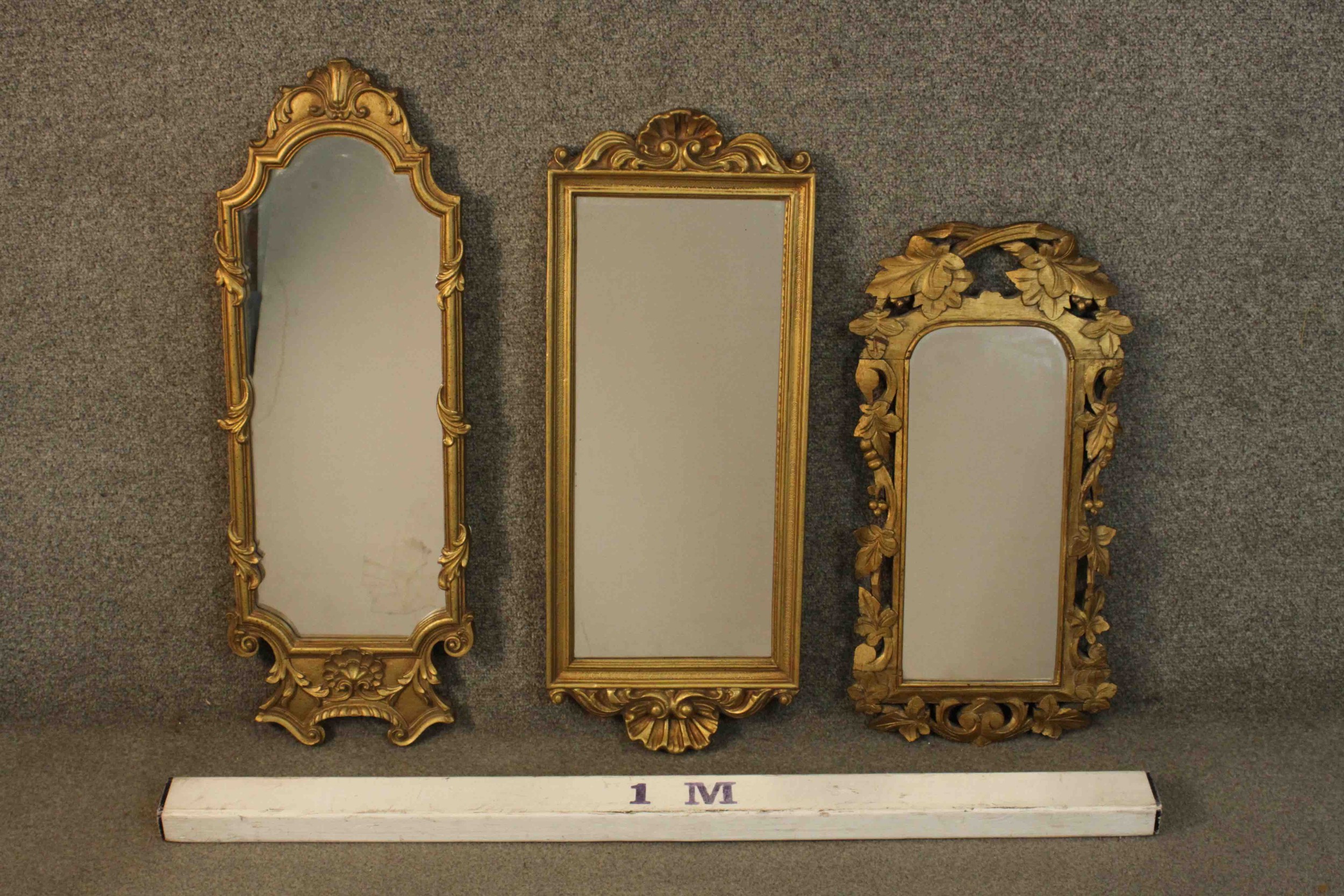 An 18th century carved giltwood framed mirror of small proportions, carved with scrolling vines, - Image 2 of 11