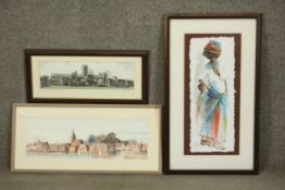 Two framed and glazed watercolours, one of an African tribal woman, indistinctly signed. Denys Le