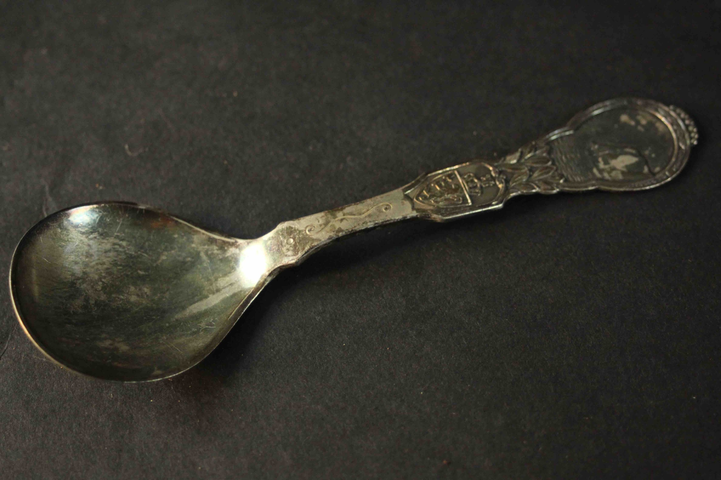 Three Norwegian silver spoons. One in box with sailing ship design. Stamped 800 with makers marks. - Image 4 of 16