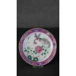 A 19th century Chinese Qing period Famille Rose hand painted porcelain plate with phoenix and