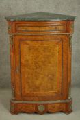 A reproduction French Louis XV style corner cabinet, the green marble top with a moulded edge over a