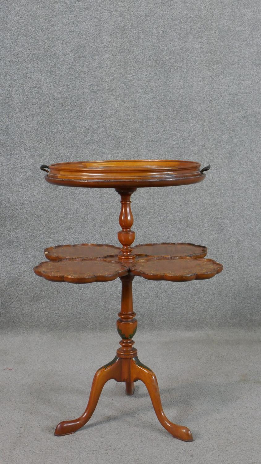 An unusual C.1900 Sheraton style satinwood supper table or etagere, the circular top painted with - Image 2 of 8