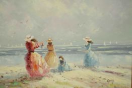 Candy, late 20th century school, A day on the beach, oil on canvas, signed lower right. H.64 W.74cm.