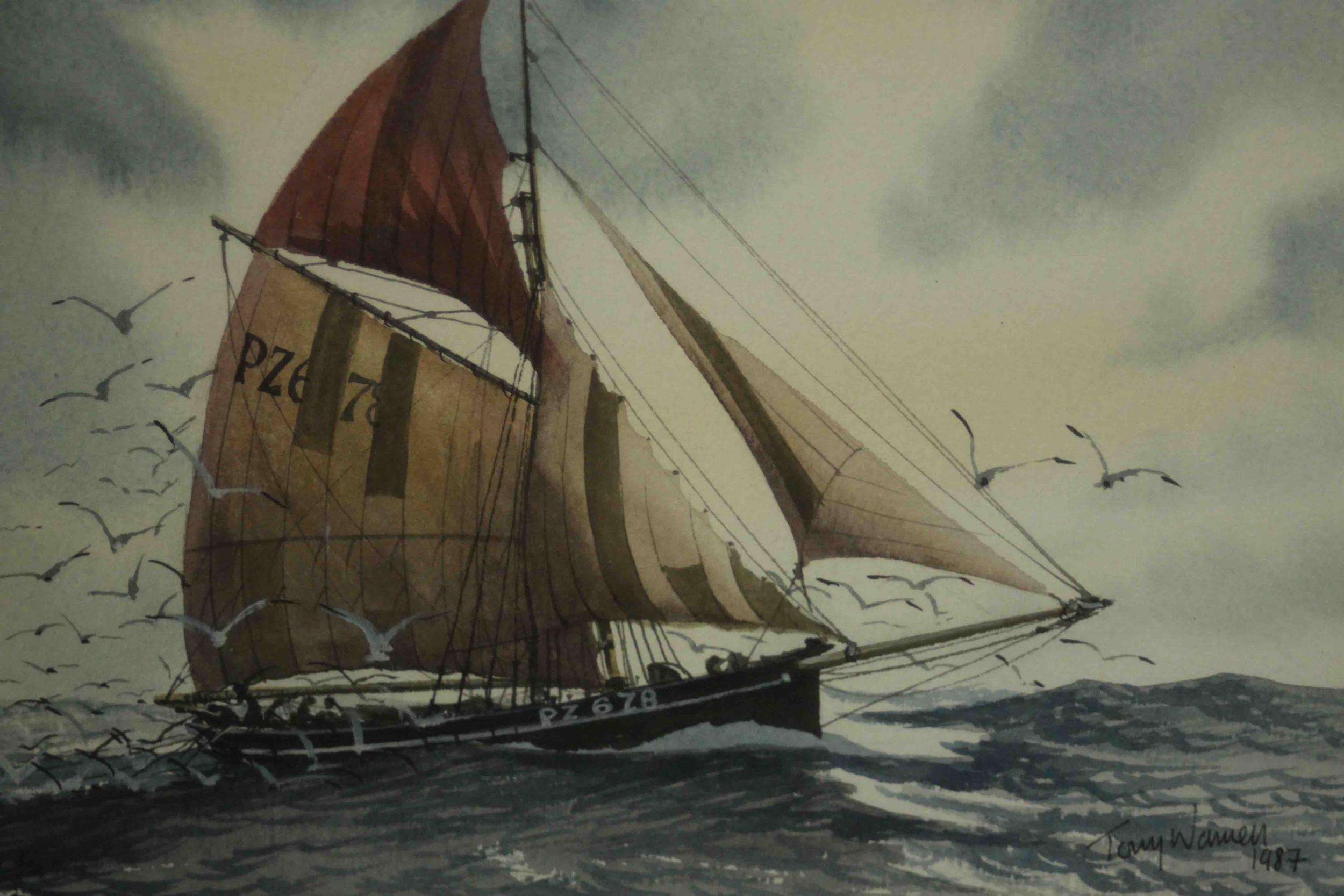Tony Warren (1930-1994), two studies of sailing ships, watercolours, signed and dated 1987 lower - Image 5 of 8