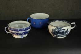 Three early 20th century transfer printed ceramic chamber pots. H.14 Dia.29cm.