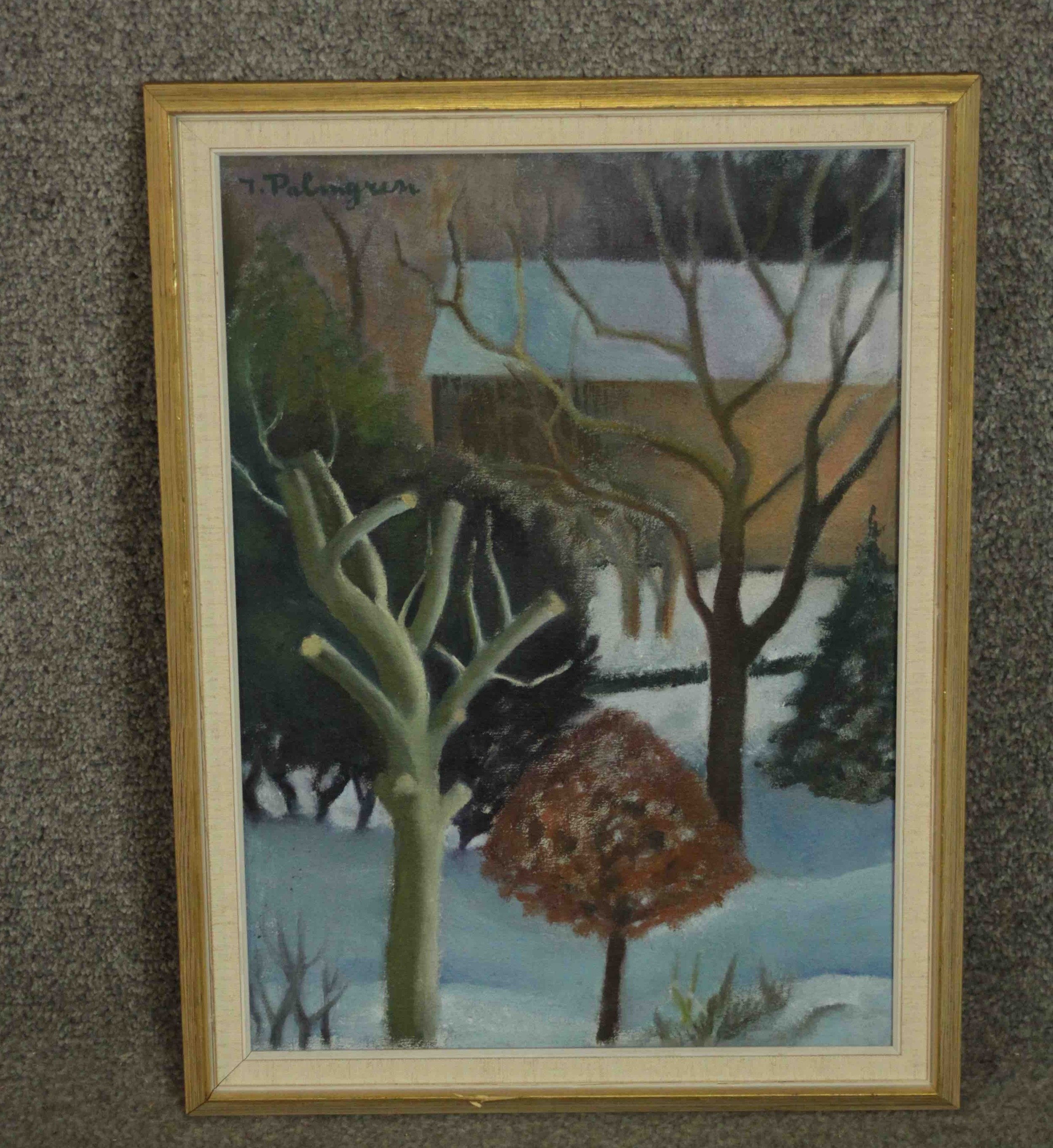 Inga Palmgren, oil on board, trees in the snow, signed. H.49 W.36cm. - Image 2 of 4