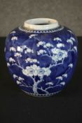 A 19th century Chinese blue and white hand painted porcelain prunus blossom design ginger jar.