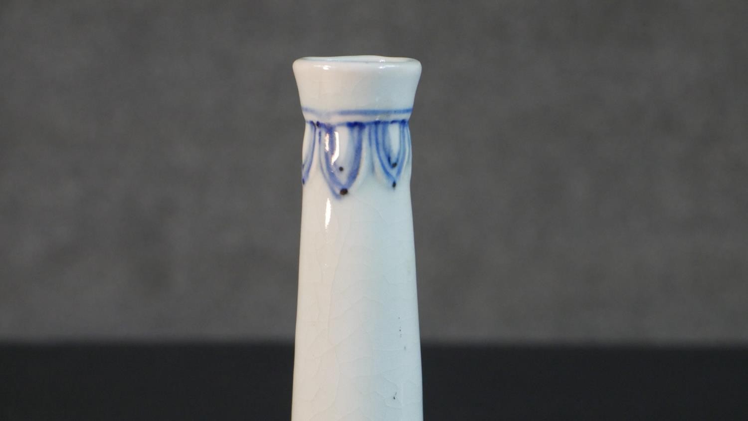 A 20th century Chinese blue and white porcelain octahedral form vase, painted with deers and - Image 5 of 7