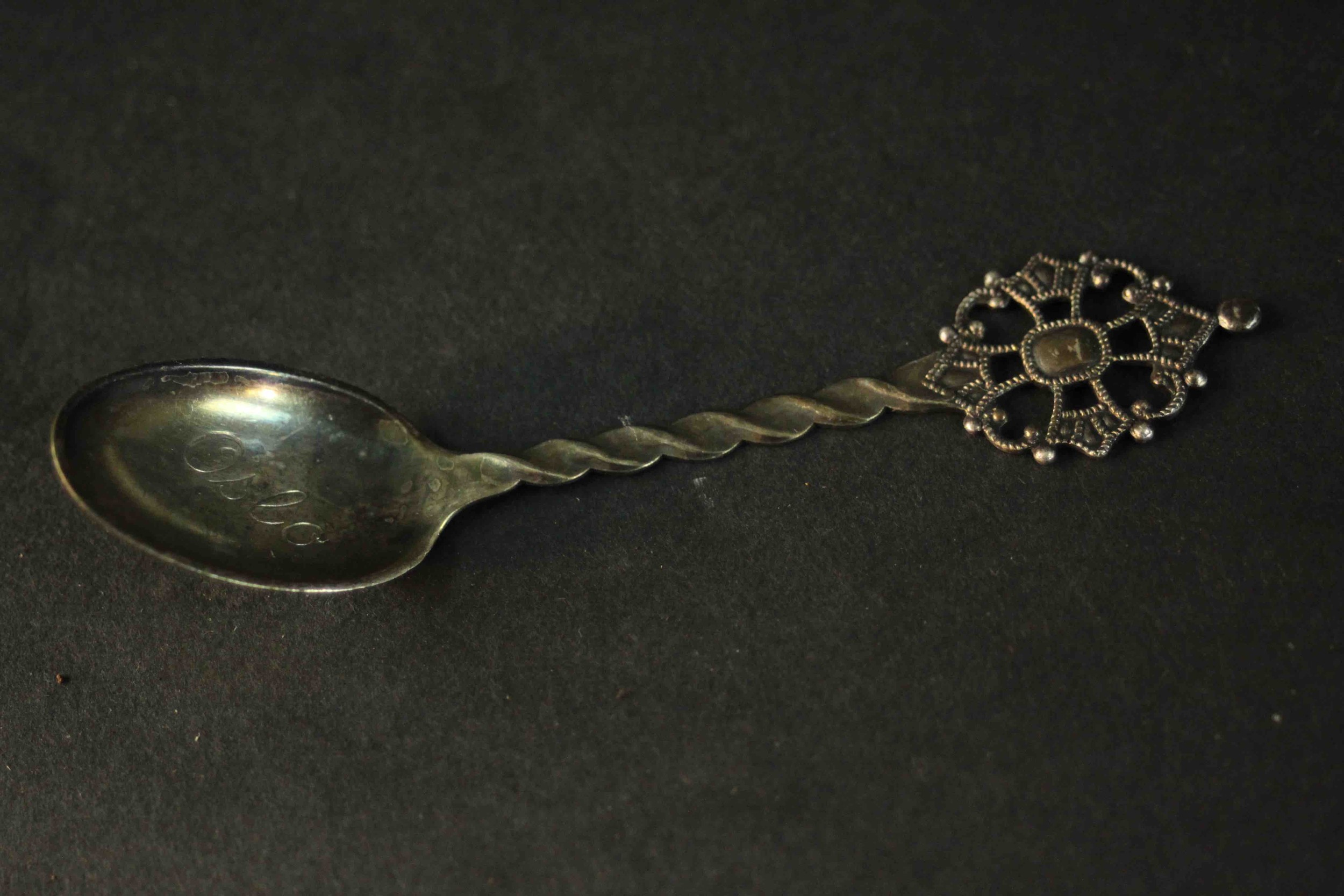 Three Norwegian silver spoons. One in box with sailing ship design. Stamped 800 with makers marks. - Image 3 of 16