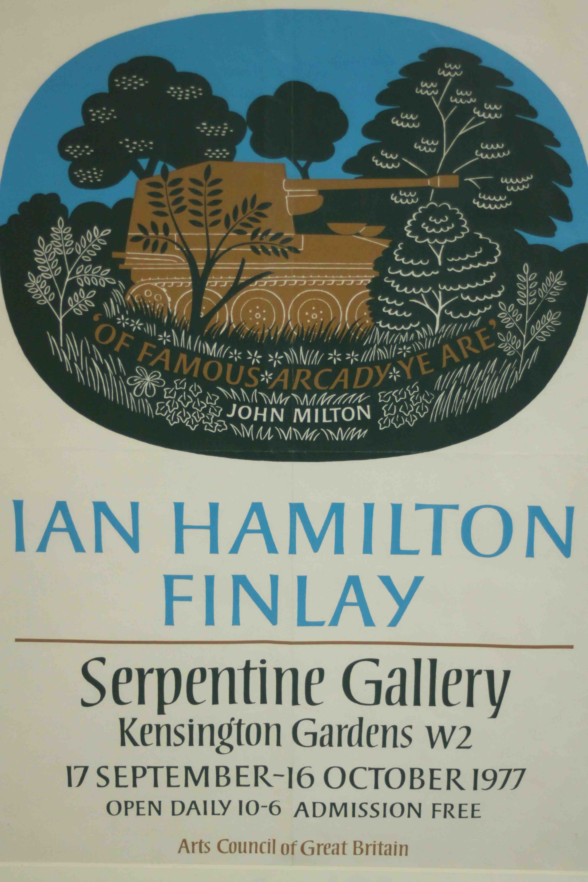 Ian Hamilton Finlay (1925-2006) Exhibition poster for the Serpentine Gallery 1977. H.73 W.56cm.