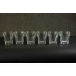 A set of six hand cut Baccarat crystal Harcourt tumblers, etched mark to base. H.9.5 Dia.9cm.