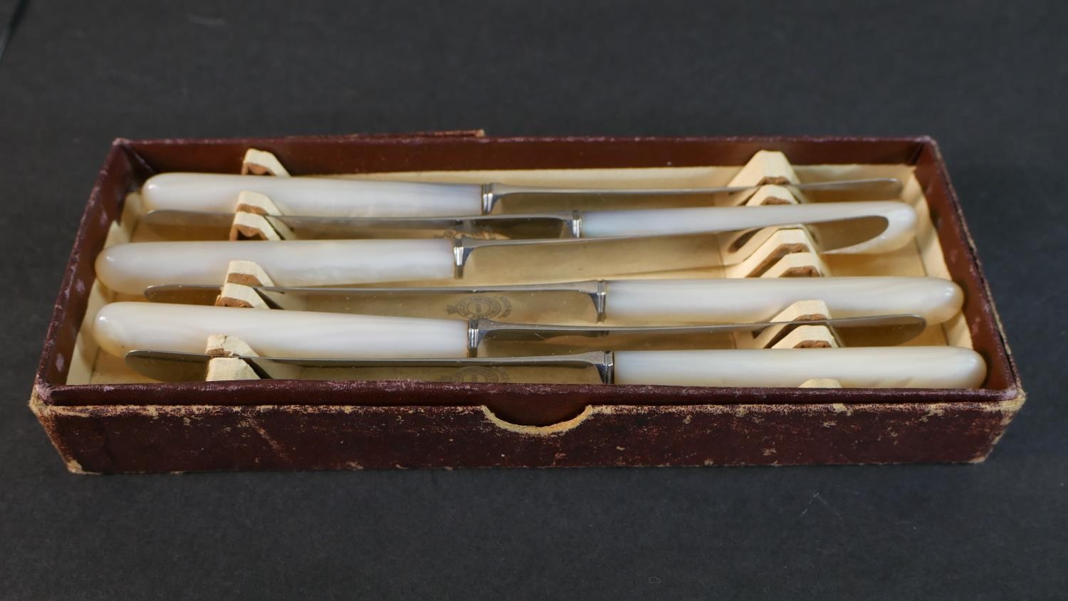A canteen of fish knives for four people with engraved silver plated blades along with a box of - Image 2 of 9