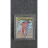 A framed and glazed pastel of a nude lying on a bed, signed Bracey and dated along with a pen